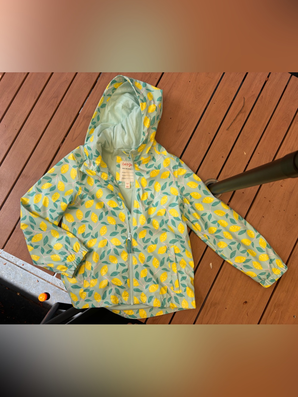 Kids Lemon Print Hooded Rain Jacket - Yellow & Mint